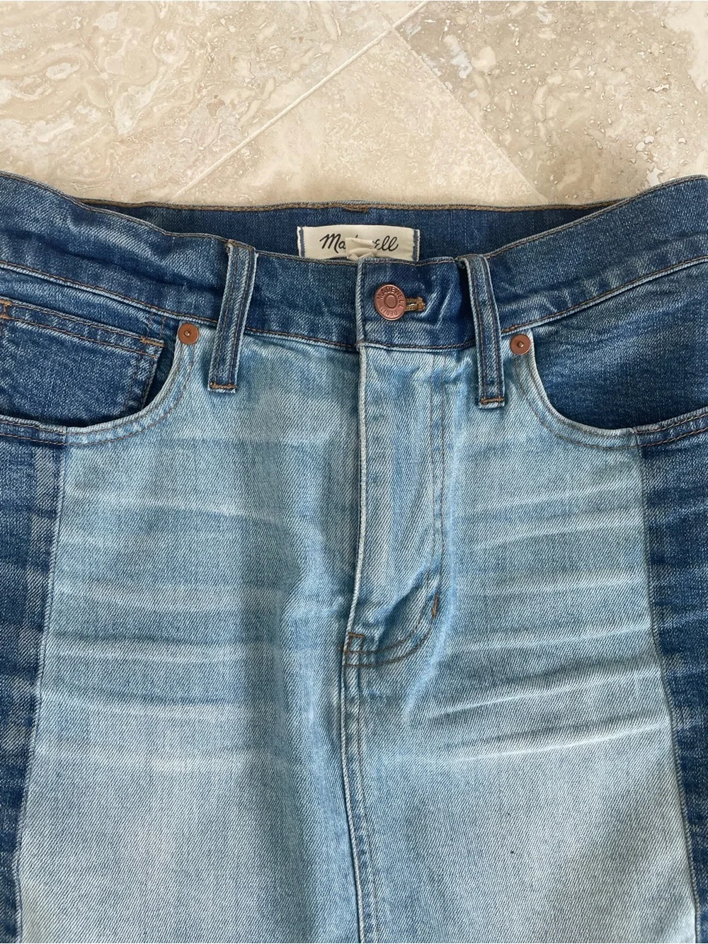 Madewell Two-Tone Blue Denim Mini Skirt